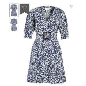 Tanya Taylor Size Small Coral Floral Linen Blend Belted Dress